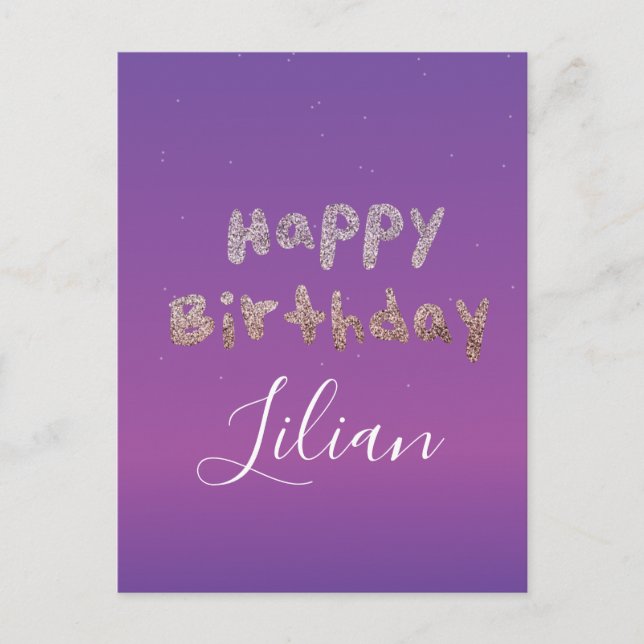 Ombré  Glitter  Bubble Lettering Happy Birthday Postcard (Front)