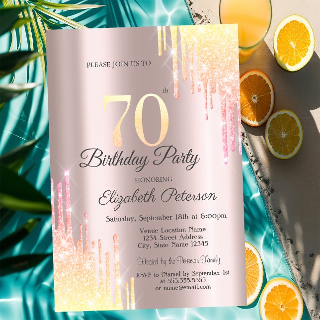 Ombre Glitter Drips 70th Birthday Party Invitation (Creator Uploaded)