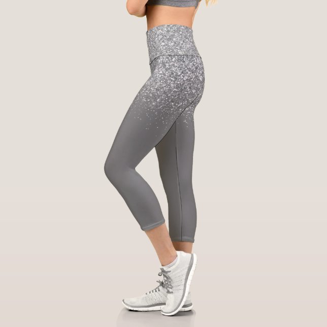 Ombre Glitter Fading Sparkle Silver Capri Leggings (Left)