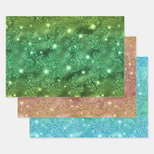 Ombre Glitter Floral Patterns with Sparkles Wrapping Paper Sheet