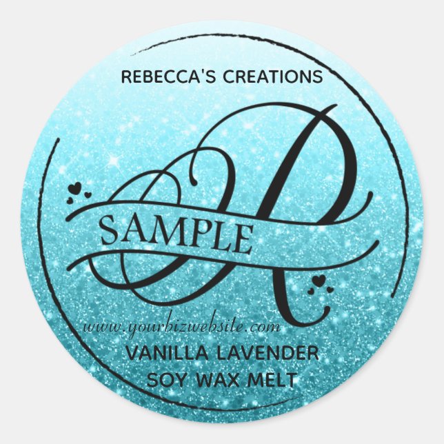 Ombre Glitter Monogram R Sample Product Classic Round Sticker (Front)