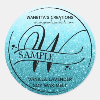 Ombre Glitter Monogram W Sample Product Classic Round Sticker