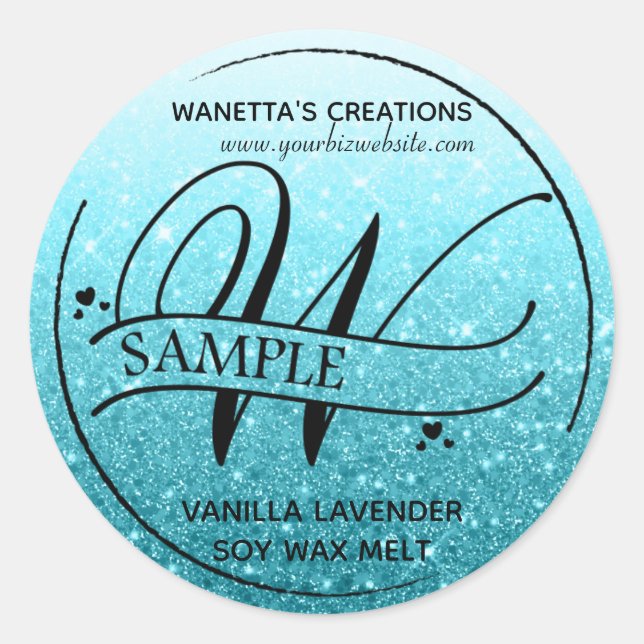Ombre Glitter Monogram W Sample Product Classic Round Sticker (Front)