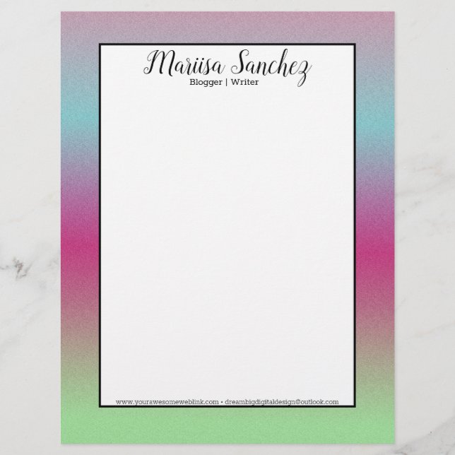 Ombre Glitter Rainbow Colourful Border Custom Letterhead (Front)