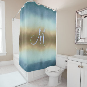 Ombre Gold Blue Monogram Shower Curtain