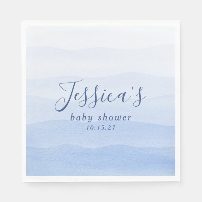 Ombre Gradient Dip Dye Blue Baby Shower Napkin (Front)