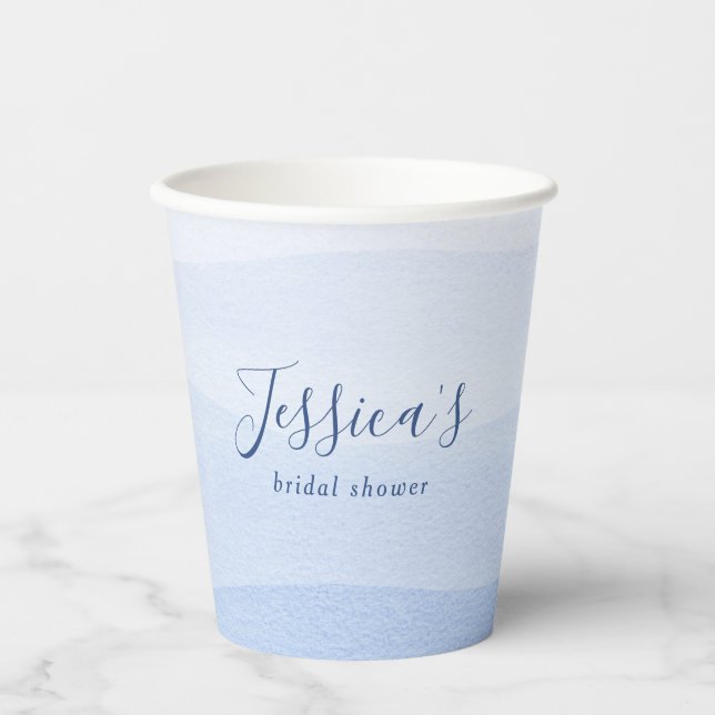 Ombre Gradient Dip Dye Blue Bridal Shower Paper Cups (Front)