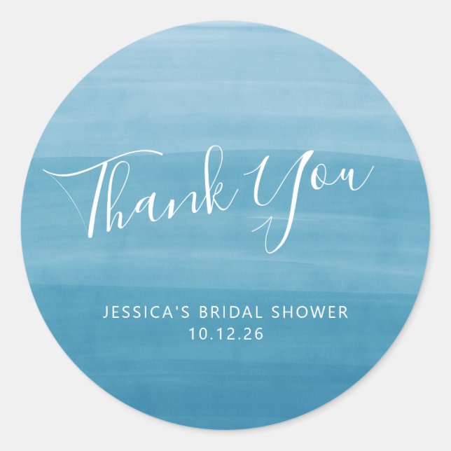 Ombre Gradient Dip Dye Ocean Blue Bridal Shower Classic Round Sticker (Front)