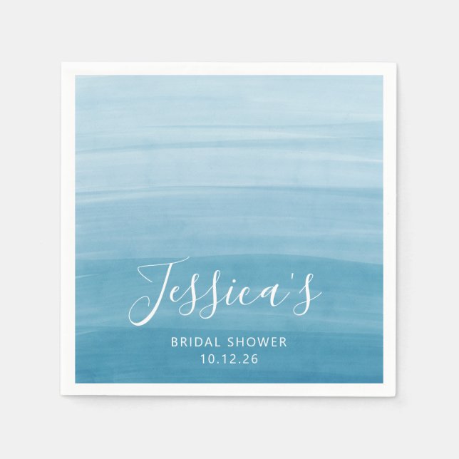 Ombre Gradient Dip Dye Ocean Blue Bridal Shower  Napkin (Front)