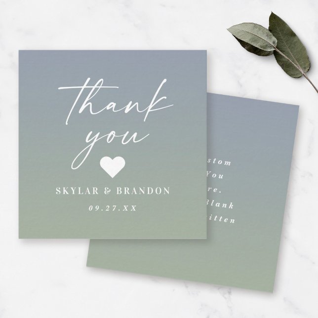 Ombre Gradient Dusty Blue Green Wedding Thank You Card (Creator Uploaded)