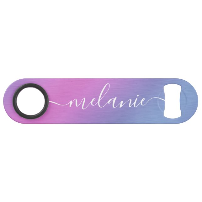 Ombre Gradient Pink Purple Calligraphy Name (Front (Horizontal))