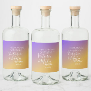 Ombre Gradient Purple Yellow Sunset Wedding   Liquor Bottle Label