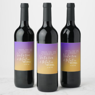 Ombre Gradient Purple Yellow Sunset Wedding Wine Label
