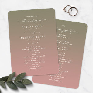 Ombre Green & Dusty Rose Wedding Ceremony Program Programme