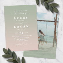 Ombre Green & Pink Wedding Invitation with Photo