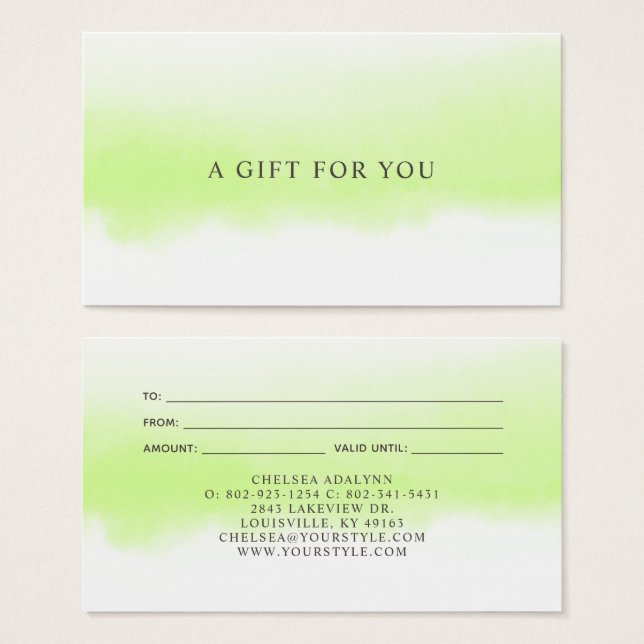 Ombre Green Watercolor Minimalist Luxury Gift Card (Front & Back)