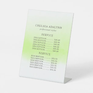 Ombre Green Watercolor Minimalist Service Price Pedestal Sign