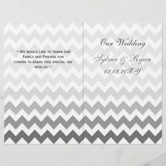 Ombre grey Chevron folded Wedding program (Front)