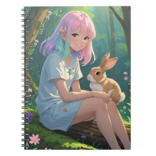 Ombre-haired Girl with her Bunny Notebook