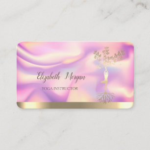 Ombre Holographic Tree Women Silhouette, Yoga Business Card
