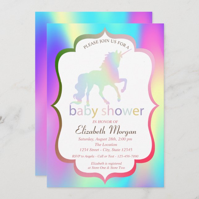Ombre Holographic Unicorn Baby Shower Invitation (Front/Back)
