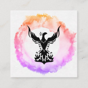 *~* Ombre Hot Pink Black Phoenix  Ring of Fire Square Business Card