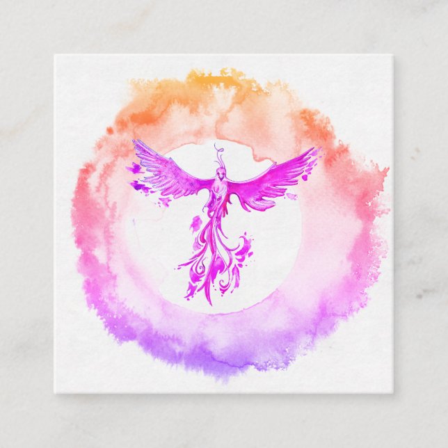 *~* Ombre Hot Pink Flame Phoenix Rings of Fire Square Business Card (Front)