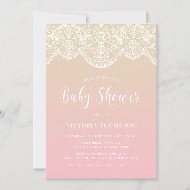 Ombre Lace Pattern Sunset Baby Shower Invitation (Front)