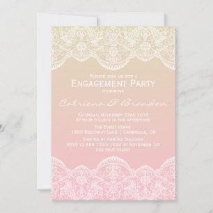 Ombre Lace Pattern Sunset Engagement Invitation