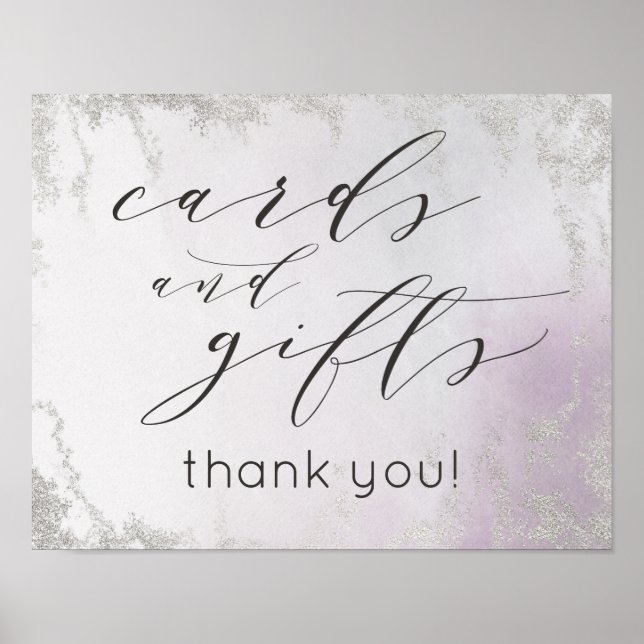 Ombre Lavender Cards & Gifts Wedding Table Sign (Front)
