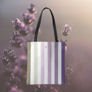 Ombre Lavender Field Strip & Personalised Monogram Tote Bag