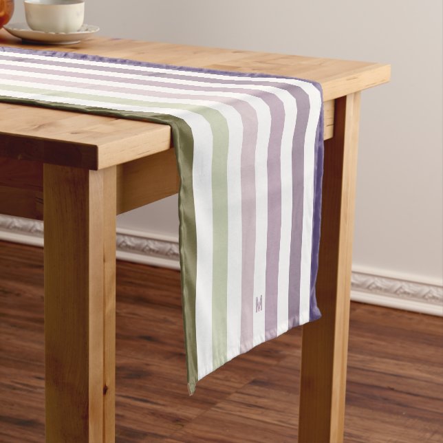 Ombre Lavender Field Stripe & Personal Monogram Short Table Runner (In Situ)