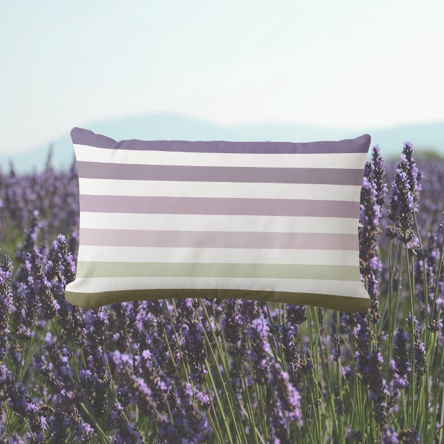 Ombre Lavender Field Stripes Purple & Olive Green Lumbar Cushion (Creator Uploaded)