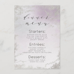 Ombre Lavender Purple Silver Foil Frosted Dinner Menu
