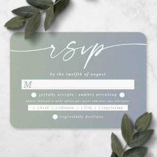 Ombre Leaf Green & Dusty Blue Wedding Meal Choice RSVP Card
