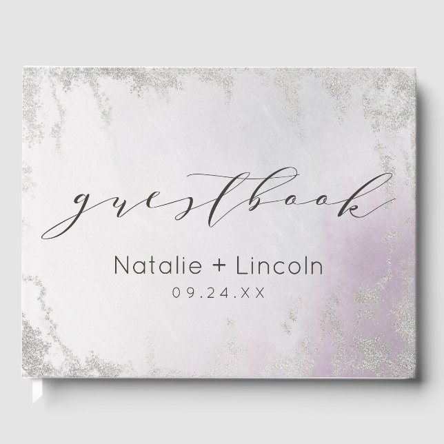 Ombre Light Purple Silver Foil Frosted Wedding Guest Book (Front)
