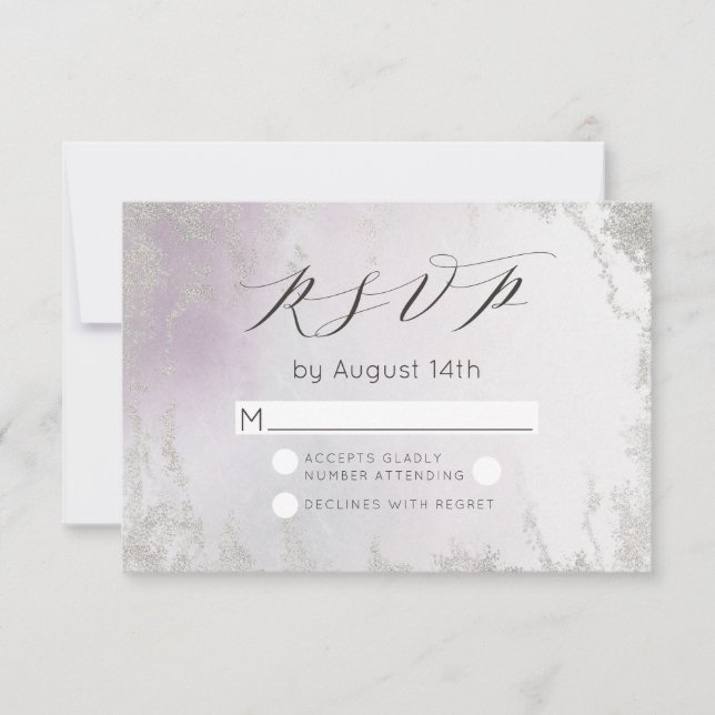 Ombre Light Purple Silver Foil Frosted Wedding RSVP Card (Front)
