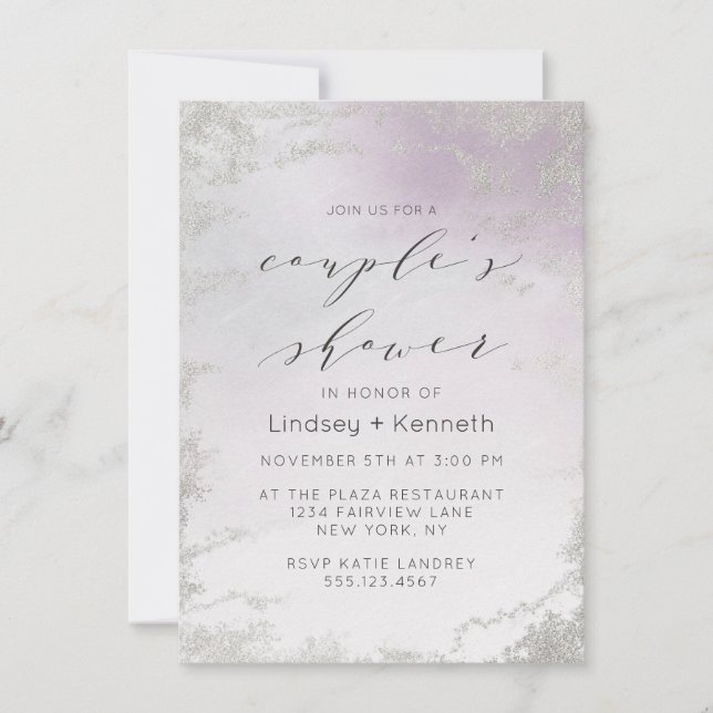Ombre Light Purple Silver Foil Luxe Wedding Shower Invitation (Front)