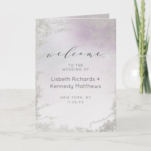 Ombre Light Purple Silver Foil Wedding Ceremony Programme (Front)