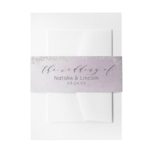 Ombre Light Purple Silver Foil Wedding Monogram Invitation Belly Band