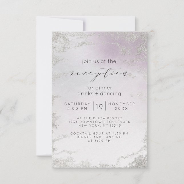 Ombre Light Purple Silver Foil Wedding Reception Invitation (Front)