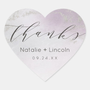 Ombre Light Purple Silver Foil Wedding Thank You Heart Sticker
