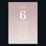 Ombre Mauve Pink & Gardenia White Guest Names Table Number<br><div class="desc">Simple Ombre Mauve Pink & Gardenia White Wedding Reception Dinner Table Numbers. This modern chic Table Card is simple classic and elegant with a subtle ombre gradient fade and a pretty signature script calligraphy font with tails. Shown in the new Colorway. Available in several colour options, or feel free to...</div>