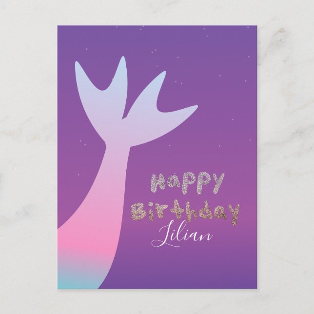 Ombré Mermaid Faux Glitter  Birthday Invitation Postcard (Front)