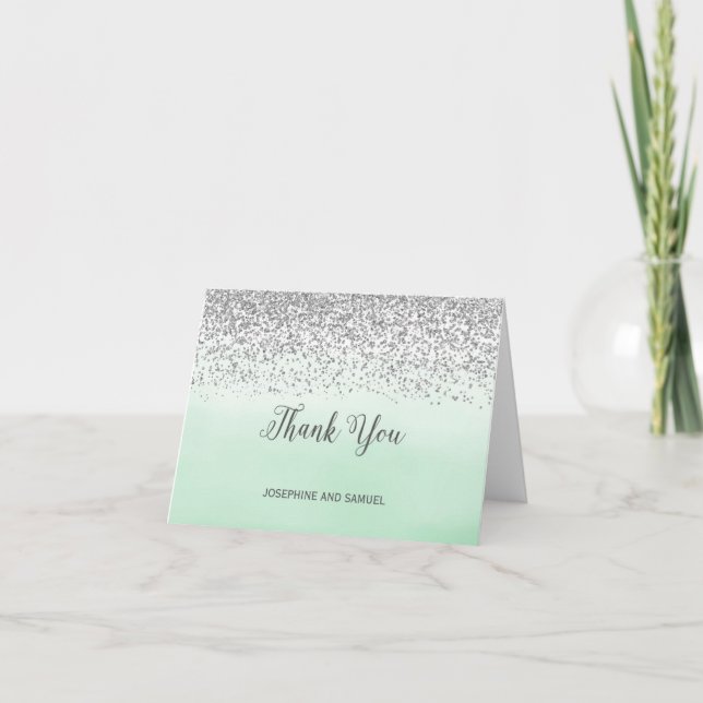 Ombre Mint and Silver Thank You Card (Front)