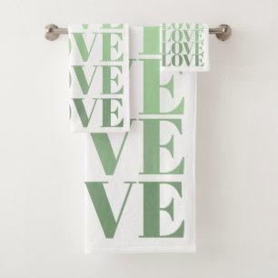 Ombre mint green LOVE typography Valentines Day Bath Towel Set