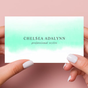 Ombre Mint Watercolor Minimalist Social Media Business Card