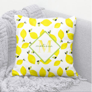 Ombre Monogram + Lemons Yellow + Green + White Cushion