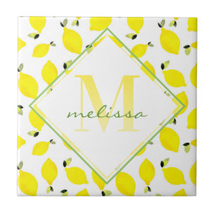 Ombre Monogram + Lemons Yellow + Green + White Tile