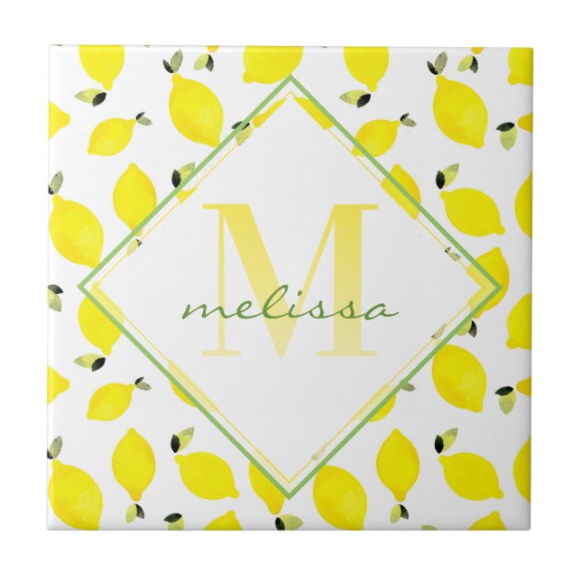 Ombre Monogram + Lemons Yellow + Green + White Tile (Front)